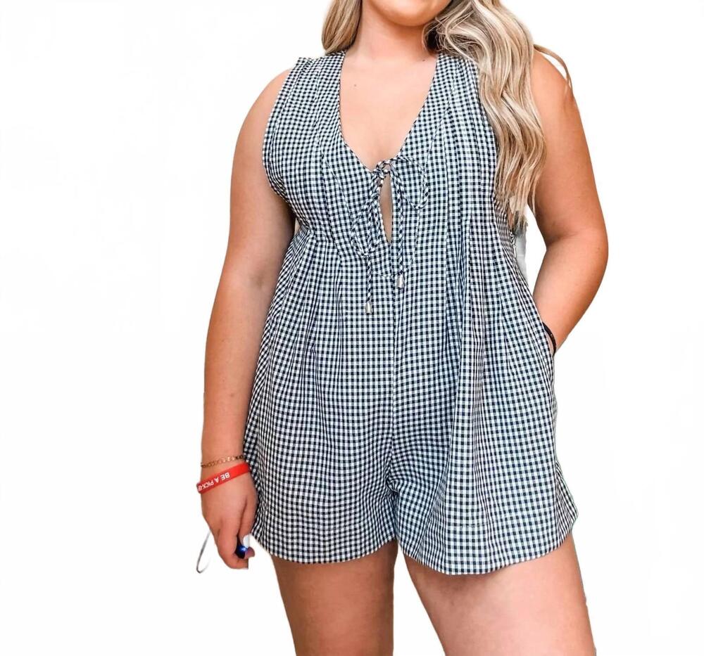 NEW OLIVACEOUS gingham romper in black and white